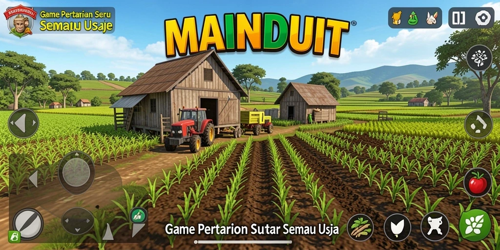 Tampilan gameplay MAINDUIT dengan aktivitas pertanian yang seru.